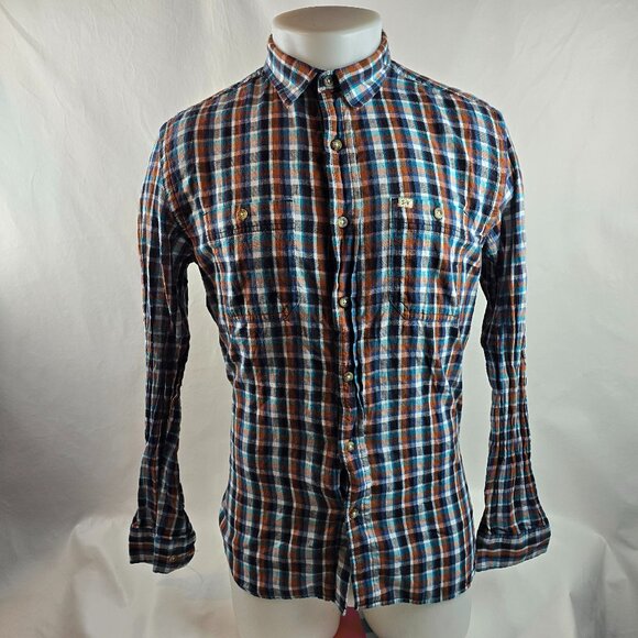 Salt Valley Shirt Mens Medium Blue Plaid Button Up Western Casual Lightweight - Picture 1 of 9